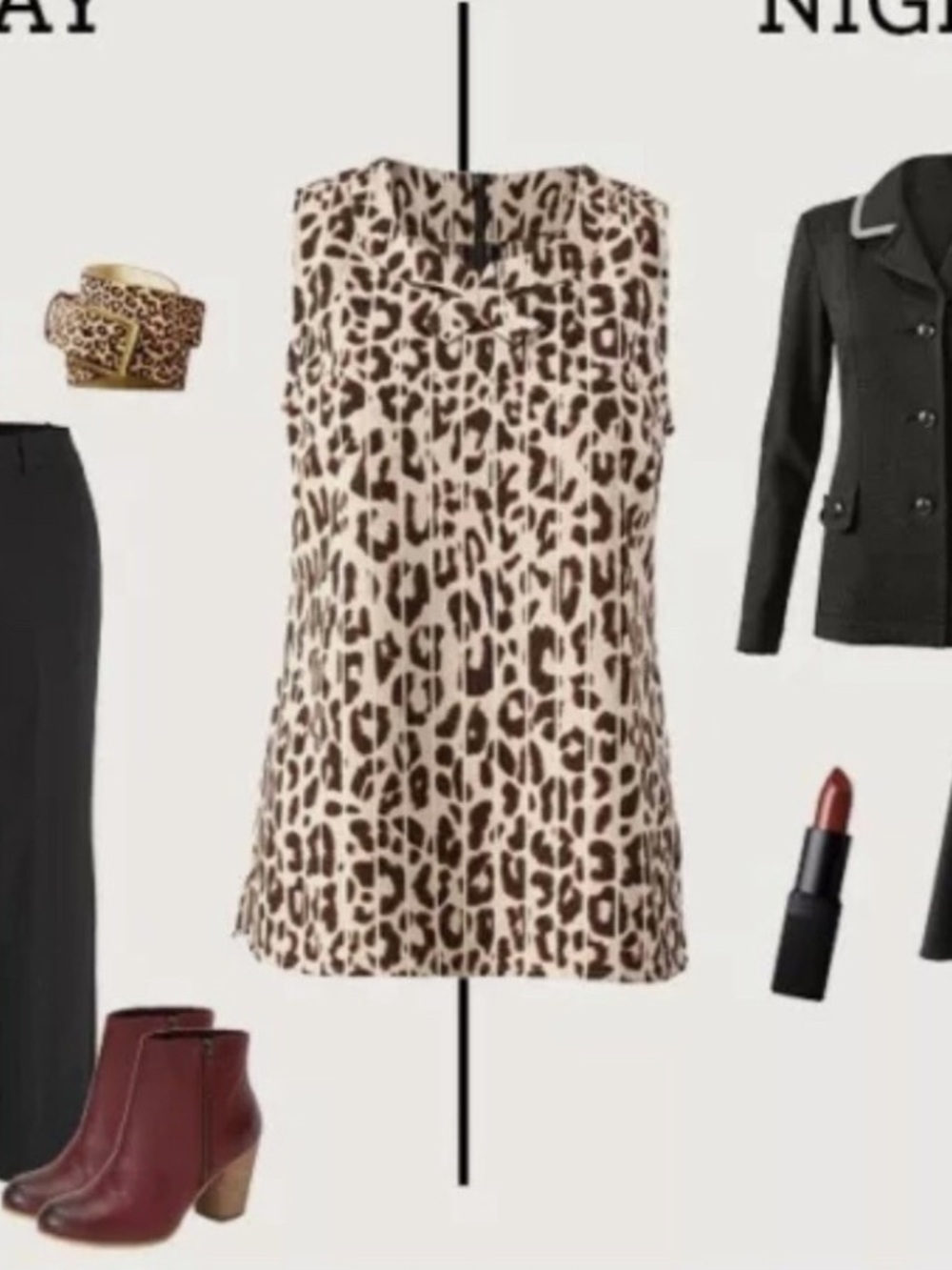 CAbi Ginger Leopard Print Sleeveless Going Out Workwear Bow Accent Tank Top M